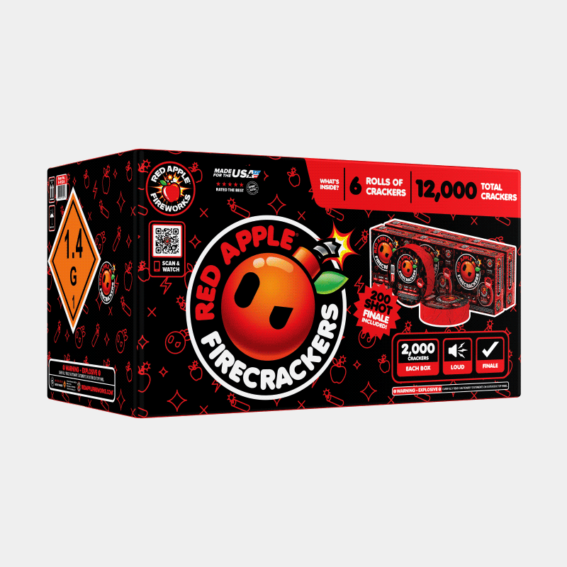 Red AppleĀ® Bombs 2,000 Roll Flash Crackers with 200 Shot Finale Firecracker Rolls and Strips