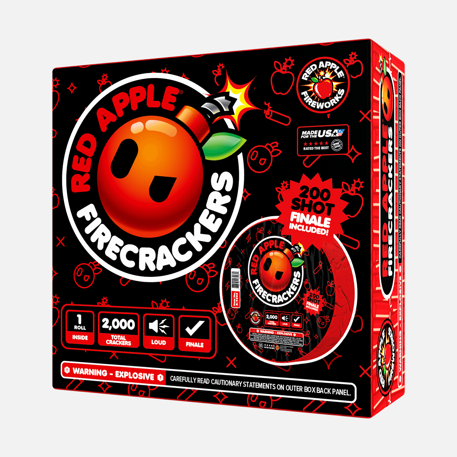 Red AppleĀ® Bombs 2,000 Roll Flash Crackers with 200 Shot Finale Firecracker Rolls and Strips