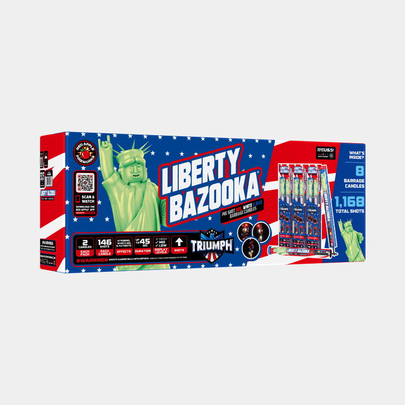 Liberty Bazooka™ 146 Shots Red, White & Blue Barrage Candle Barrage Candles