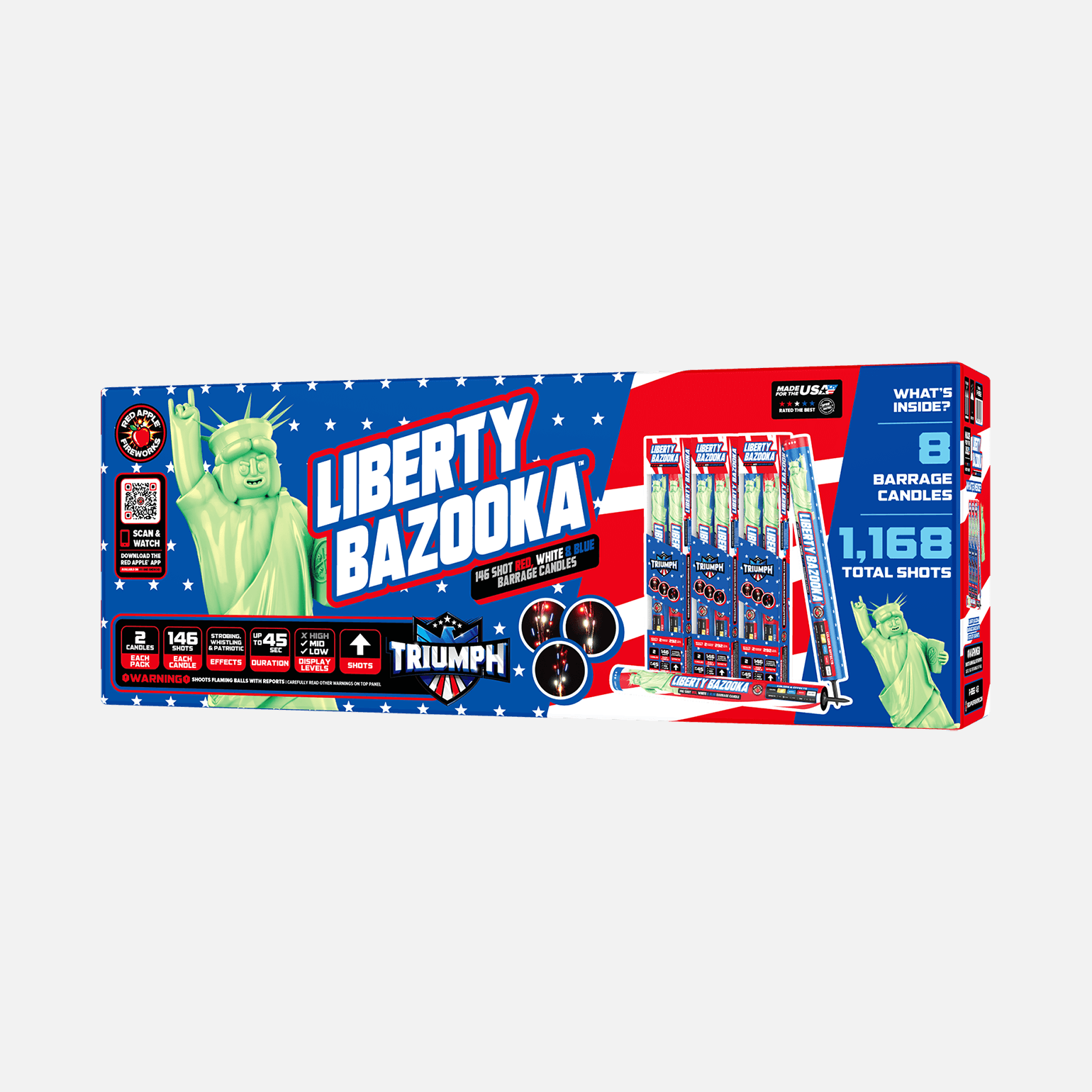 Liberty Bazooka™ 146 Shots Red, White & Blue Barrage Candle Barrage Candles