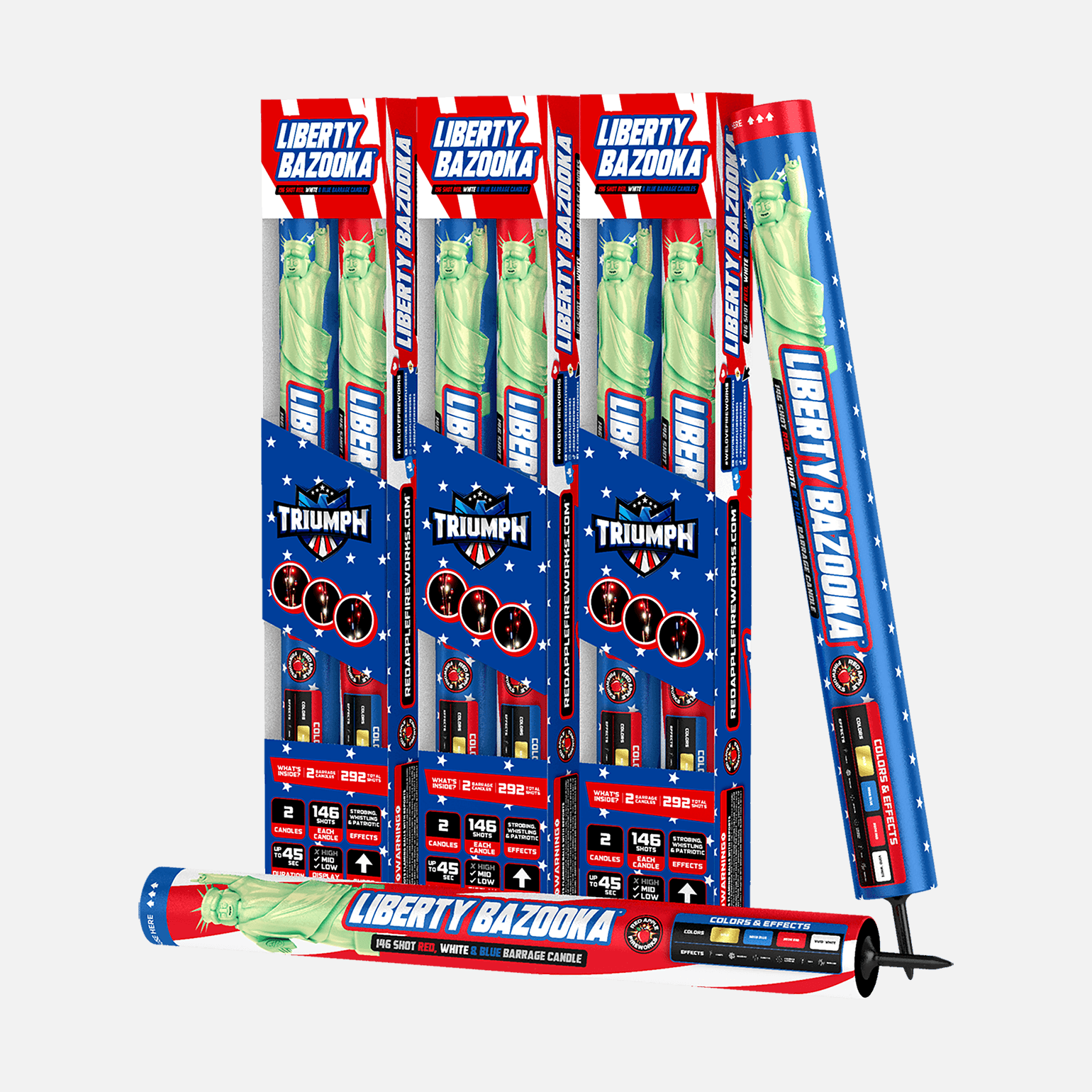 Liberty Bazooka™ 146 Shots Red, White & Blue Barrage Candle Barrage Candles