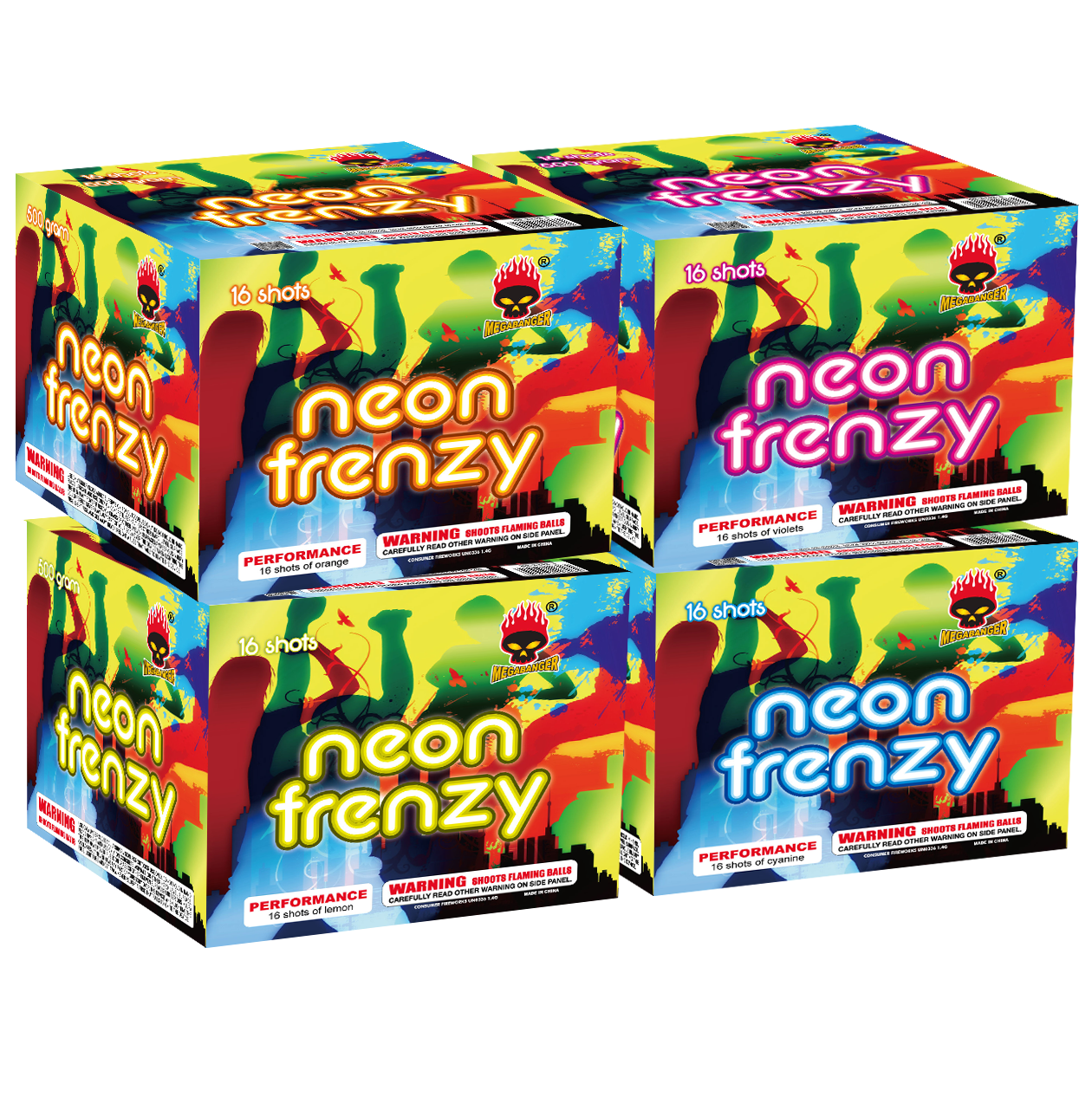 Neon Frenzy 16 Shot XL Aerial XL® Aerial Cakes (Up to 500 Grams)